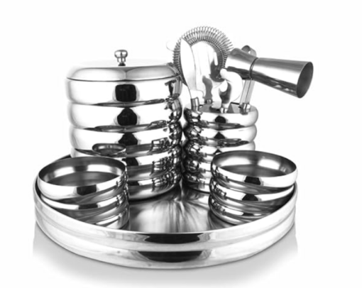 Shri & Sam Stainless Steel Ribbed Bar Set with 1 PC Ice Bucket, 1 PC Tray, 4 PCS Bar Tools with Tool Holder, 2 PCS Snack Bowls